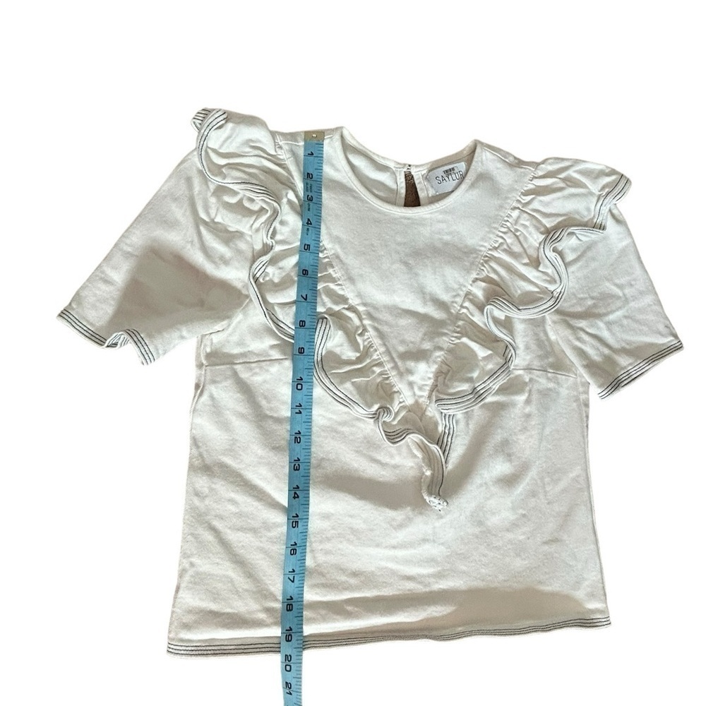 Saylor Anthropologie White Ruffle Sleeve Nautical Harriette Denim Top Size XS - Picture 11 of 12